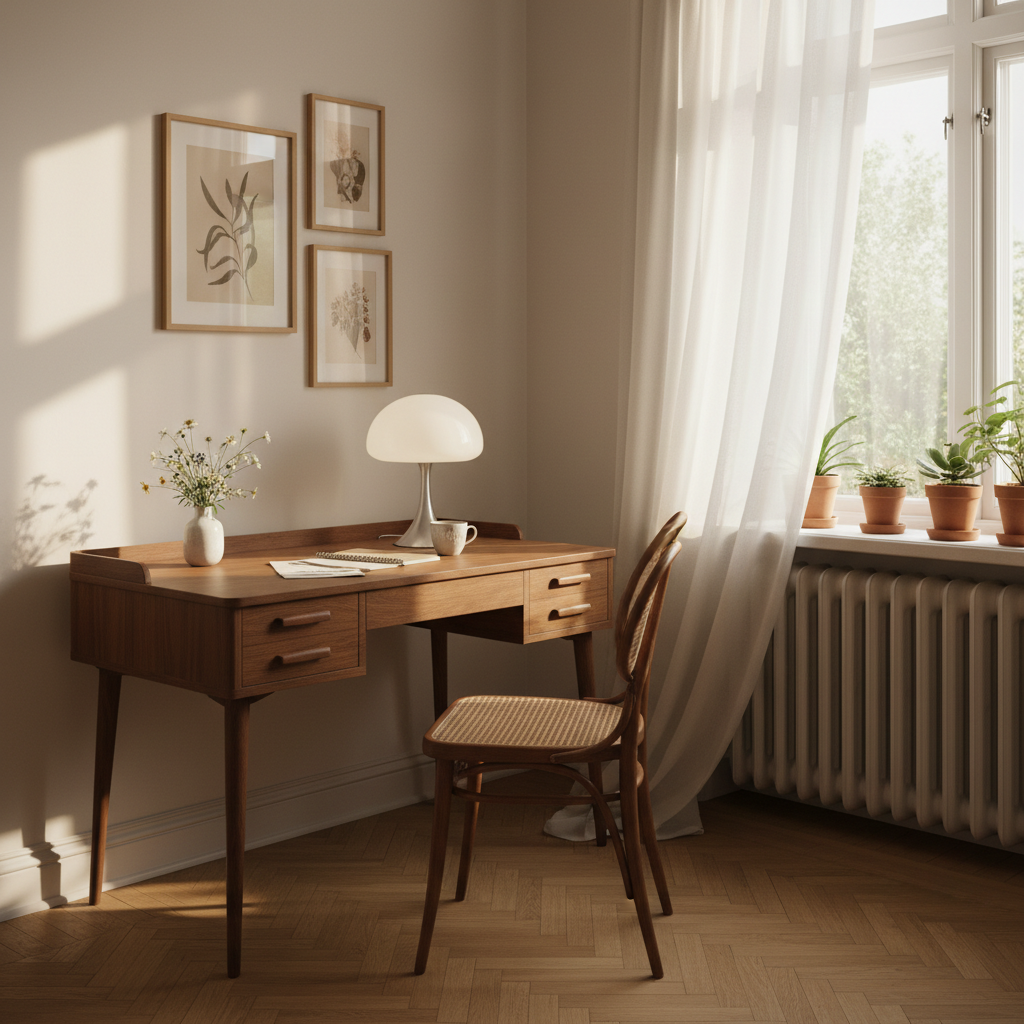 Small Wooden Desks & Mid-Century Style: Compact Functionality in a Light Form